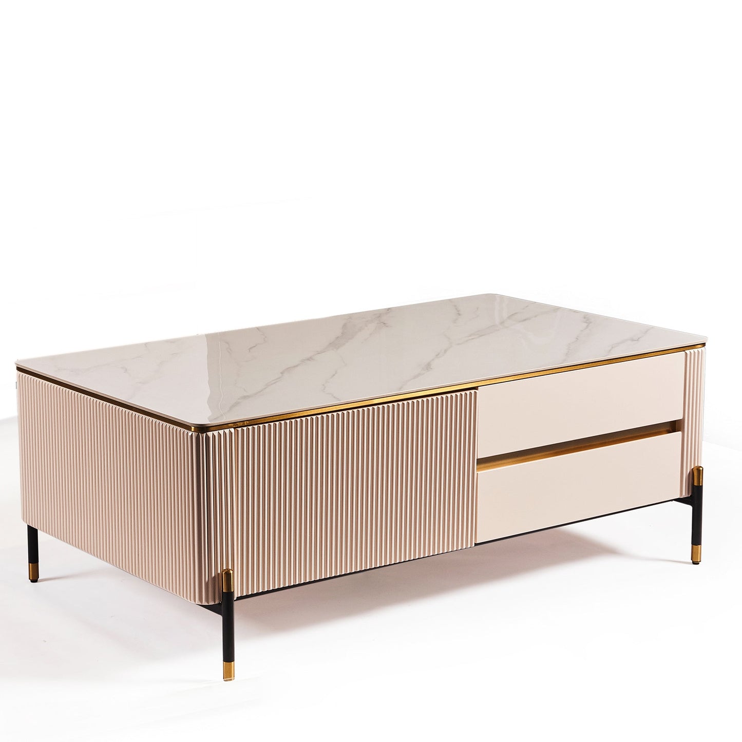 Bella Ribbed Furniture White And Gold Coffee Table