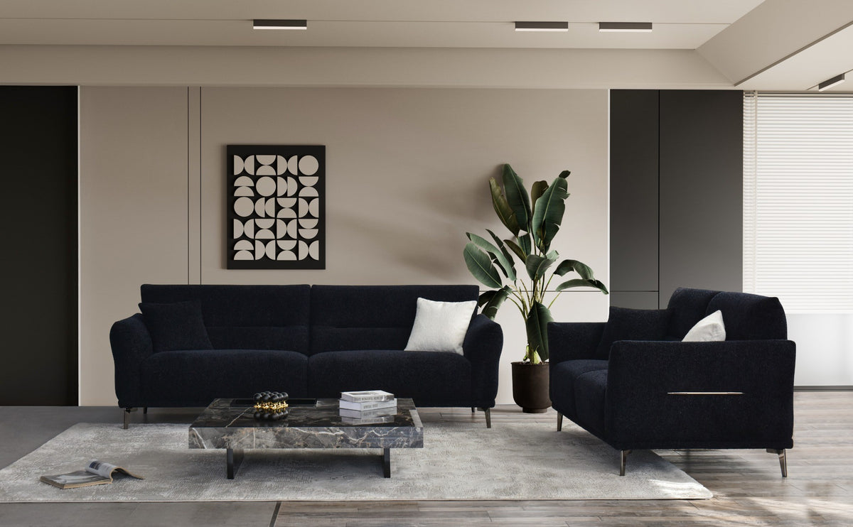 Albany Black Lux Bouclé Sofa Collection – 2 Seater, 3 Seater & Footstool