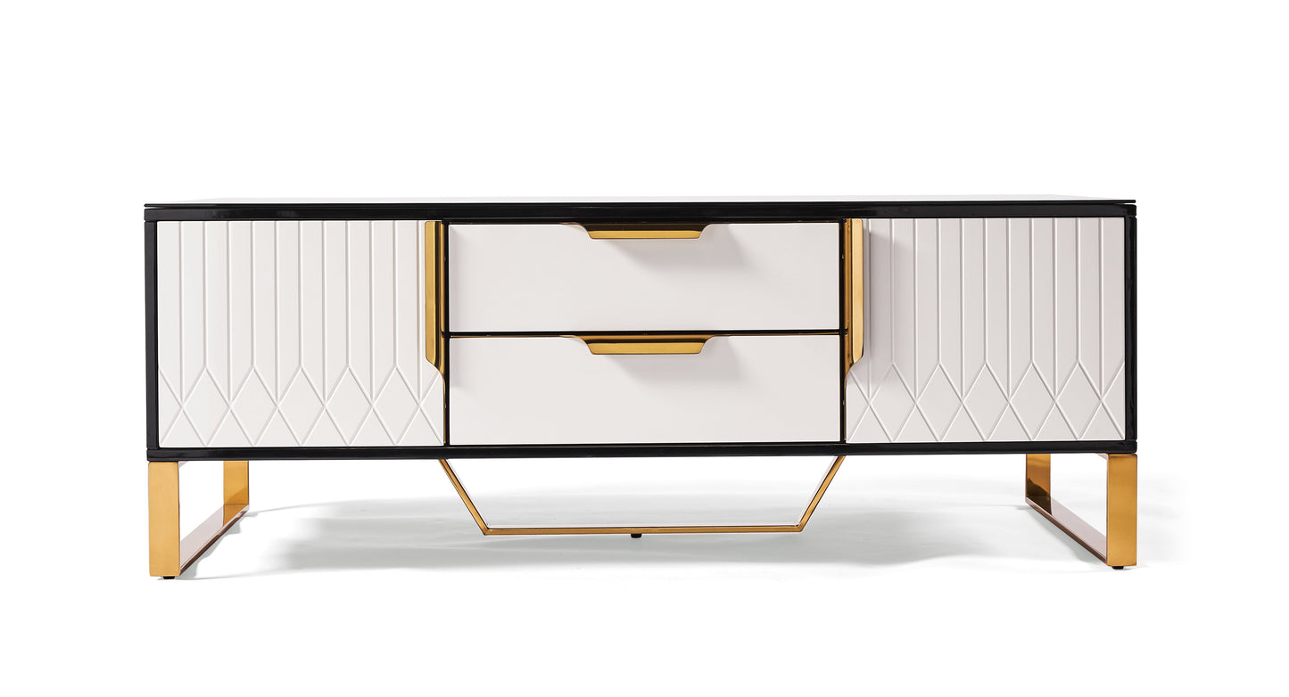 Amal Ribbed Furniture Range Black, White And Gold Coffee Table