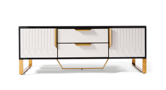 Amal Ribbed Furniture Range Black, White And Gold Coffee Table