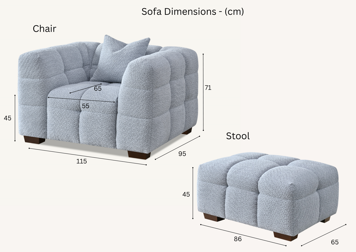 Aluxo Tribeca Sofa Range in Oatmeal Boucle Fabric Chair