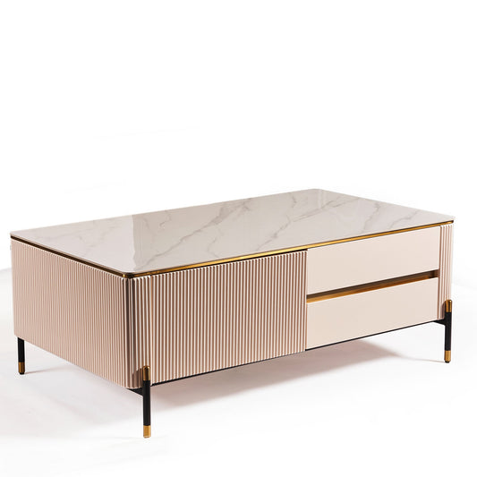 Bella Ribbed Furniture White And Gold Coffee Table