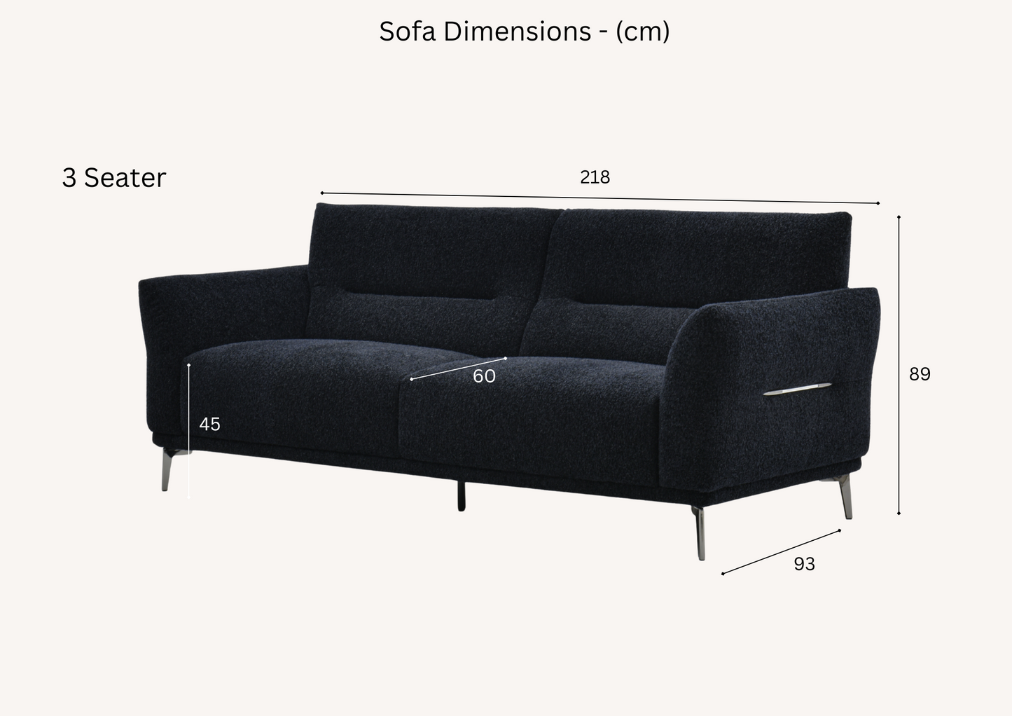 Aluxo Albany Sofa Range in Black Lux Boucle Fabric 4 Seater
