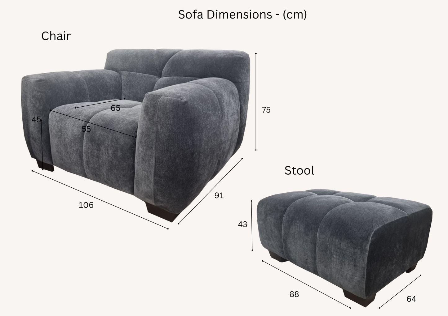 Aluxo Harlem Sofa Range in Steel Velvet Chair