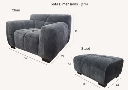 Aluxo Harlem Sofa Range in Steel Velvet Chair