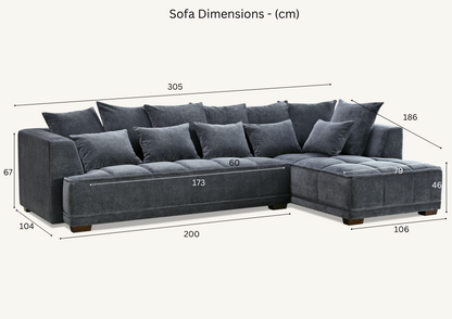 Aluxo Gramercy Group in Steel Velvet 3 Seater