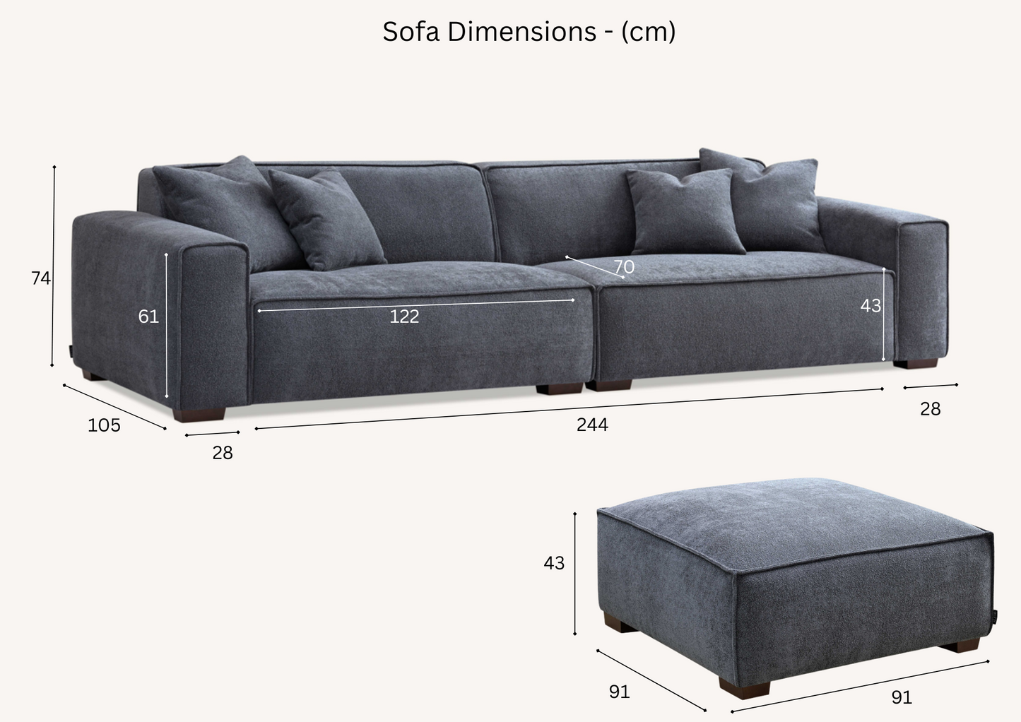 Aluxo Dakota Sofa Range Chaise in Midnight Boucle Corner Chaise