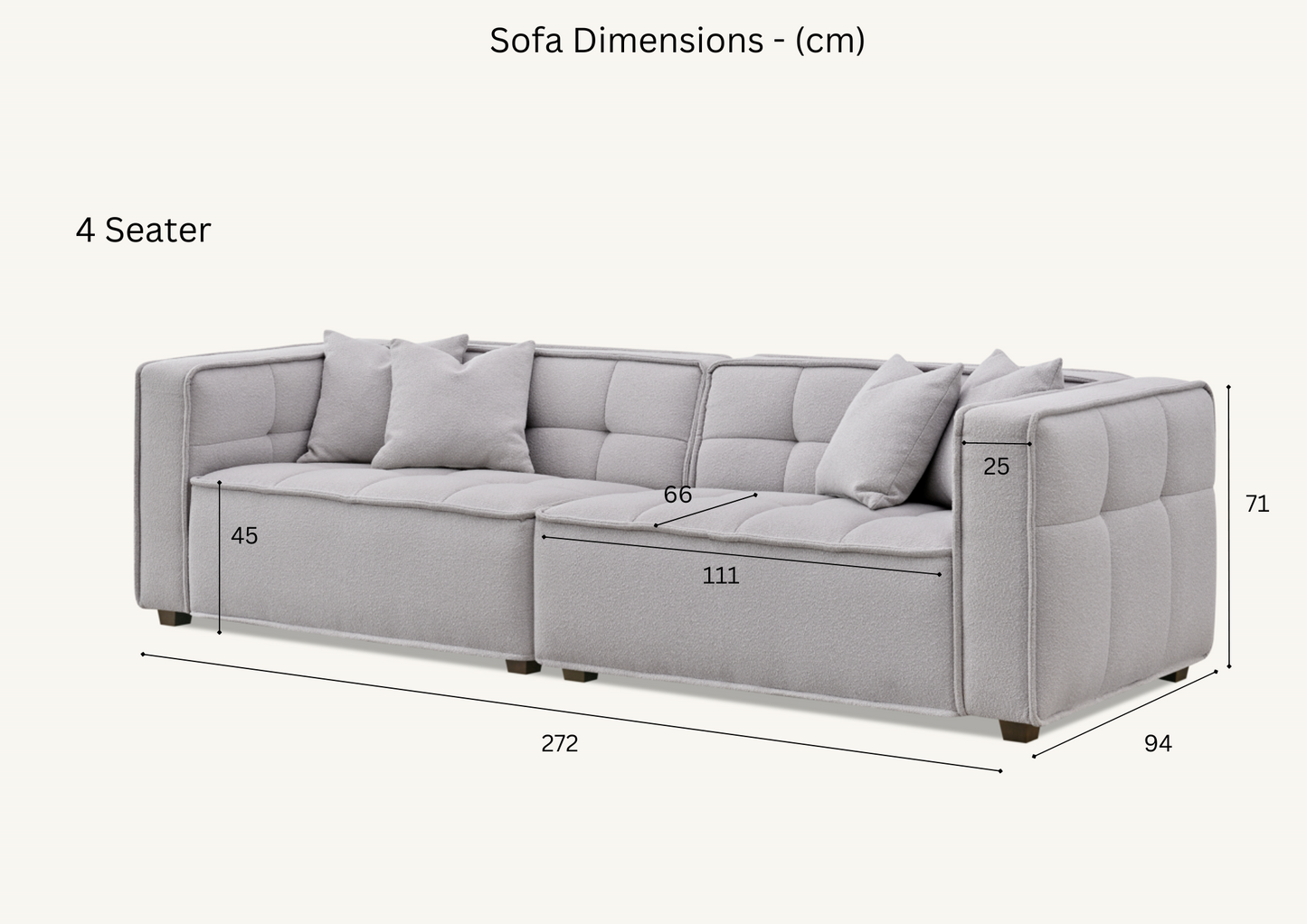 Aluxo Murray Sofa Range in Putty Boucle Fabric 4 Seater