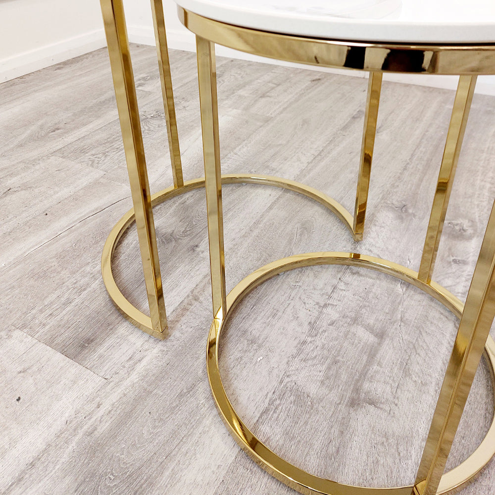 Cato Nest of 2 Tall Gold End Tables with Polar White Sintered Stone Tops Default Title