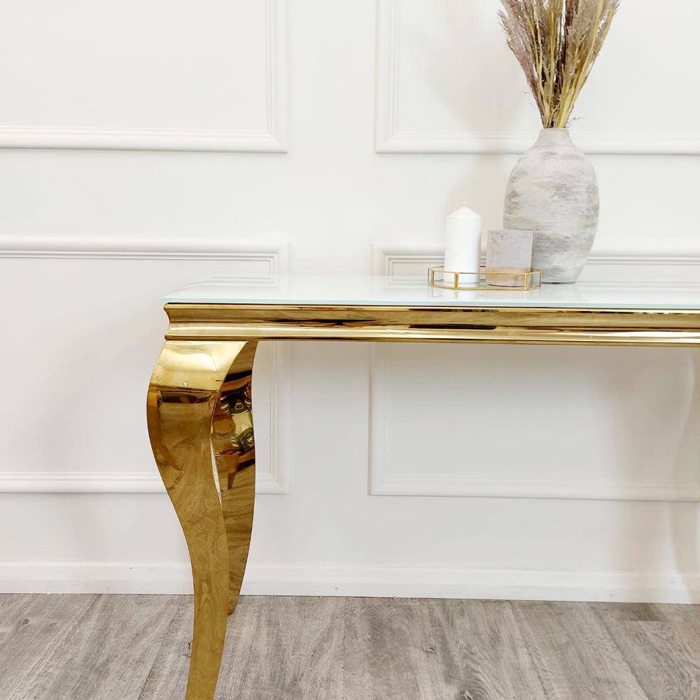 Louis Gold Console Table 120cm Stomach Ash Grey Sintered Stone