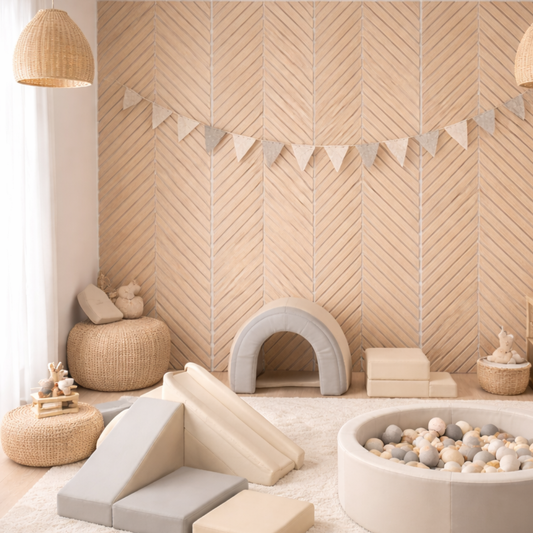 Crafted Luxe Premium Geometric Acoustic Wall Panels – Oak on Grey Felt