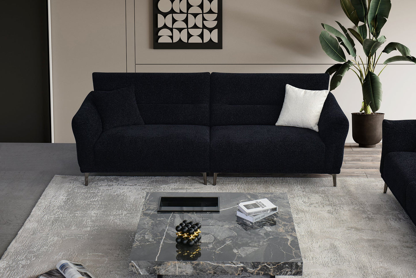 Aluxo Albany Sofa Range in Black Lux Boucle Fabric 4 Seater