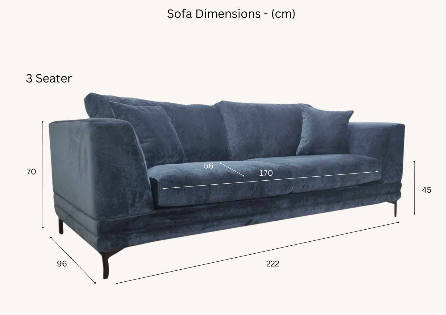Aluxo Lenox Sofa Range in Aegean Blue Velvet 2 Seater