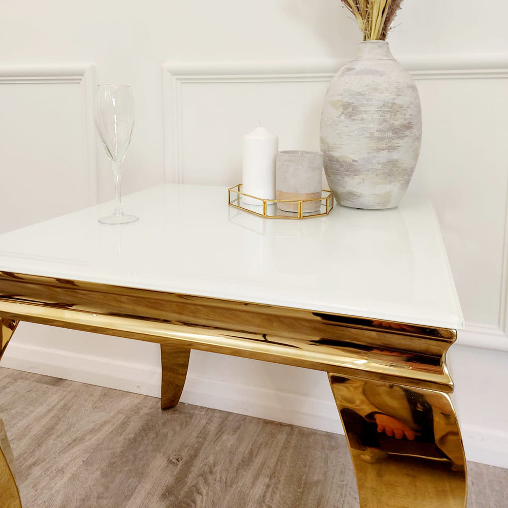 Louis Gold Lamp Table White Glass