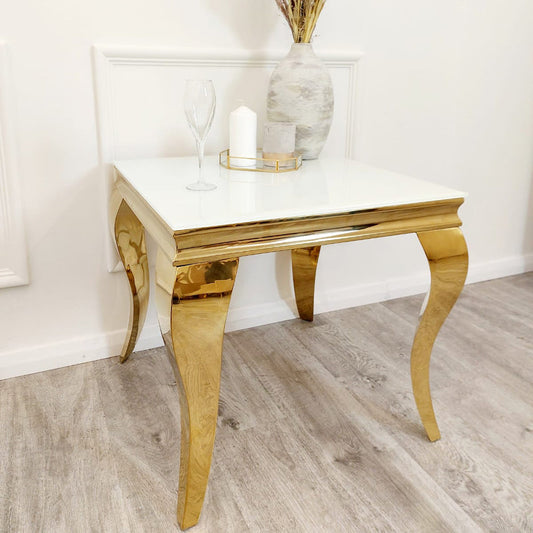 Louis Gold Lamp Table White Glass