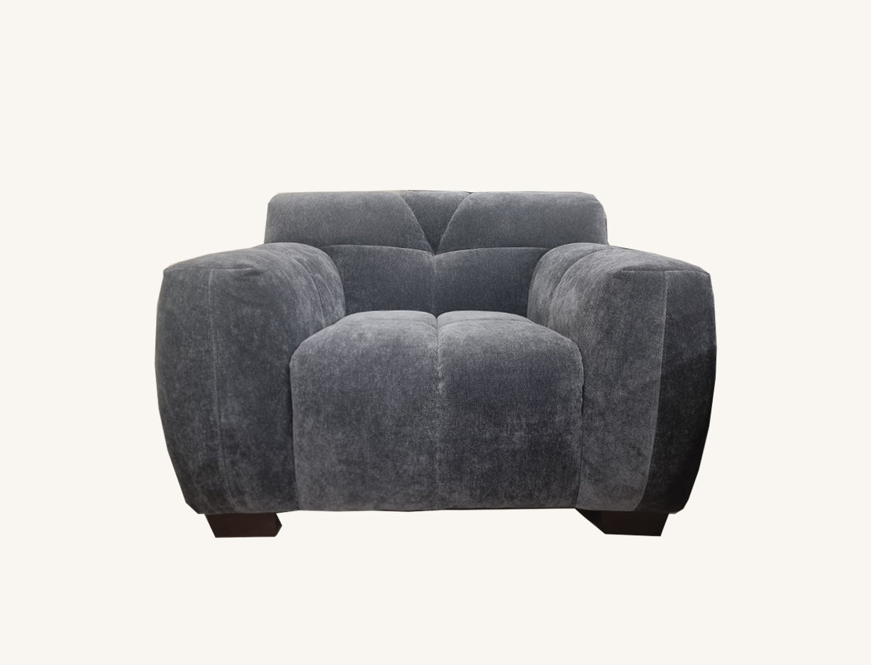 Aluxo Harlem Sofa Range in Steel Velvet Chair