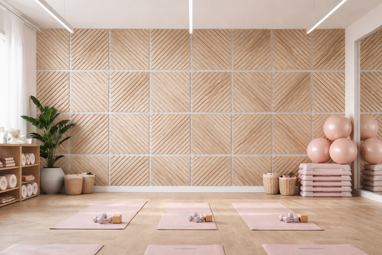 Crafted Luxe Premium Geometric Acoustic Wall Panels – Oak on Grey Felt