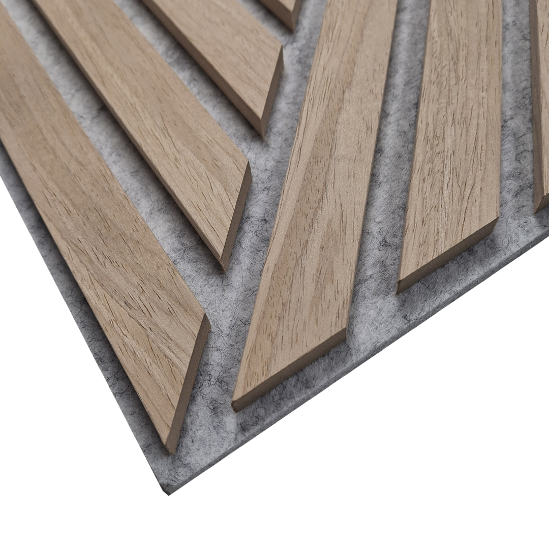 Crafted Luxe Premium Geometric Acoustic Wall Panels – Oak on Grey Felt