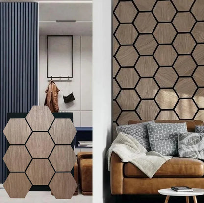 Hexagon Wood Acoustic Wall Panels Walnut