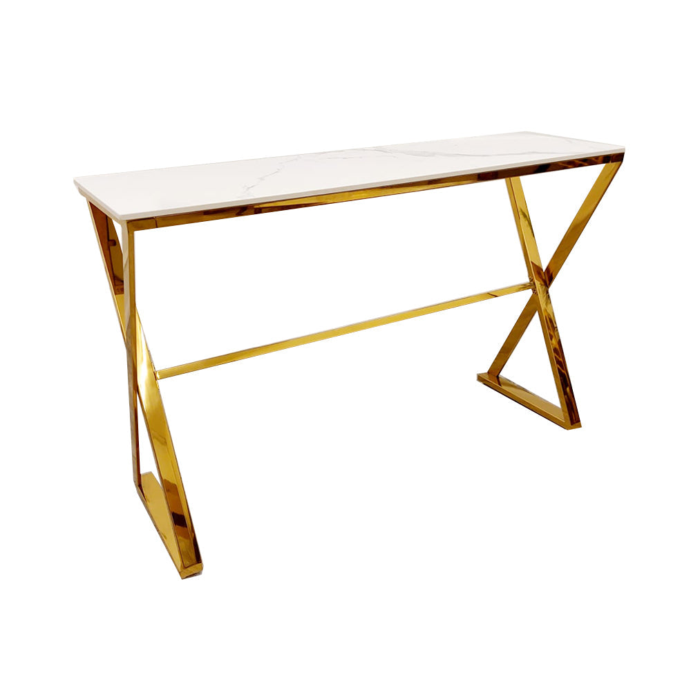 Zion Gold Console Table with Polar White Sintered Top