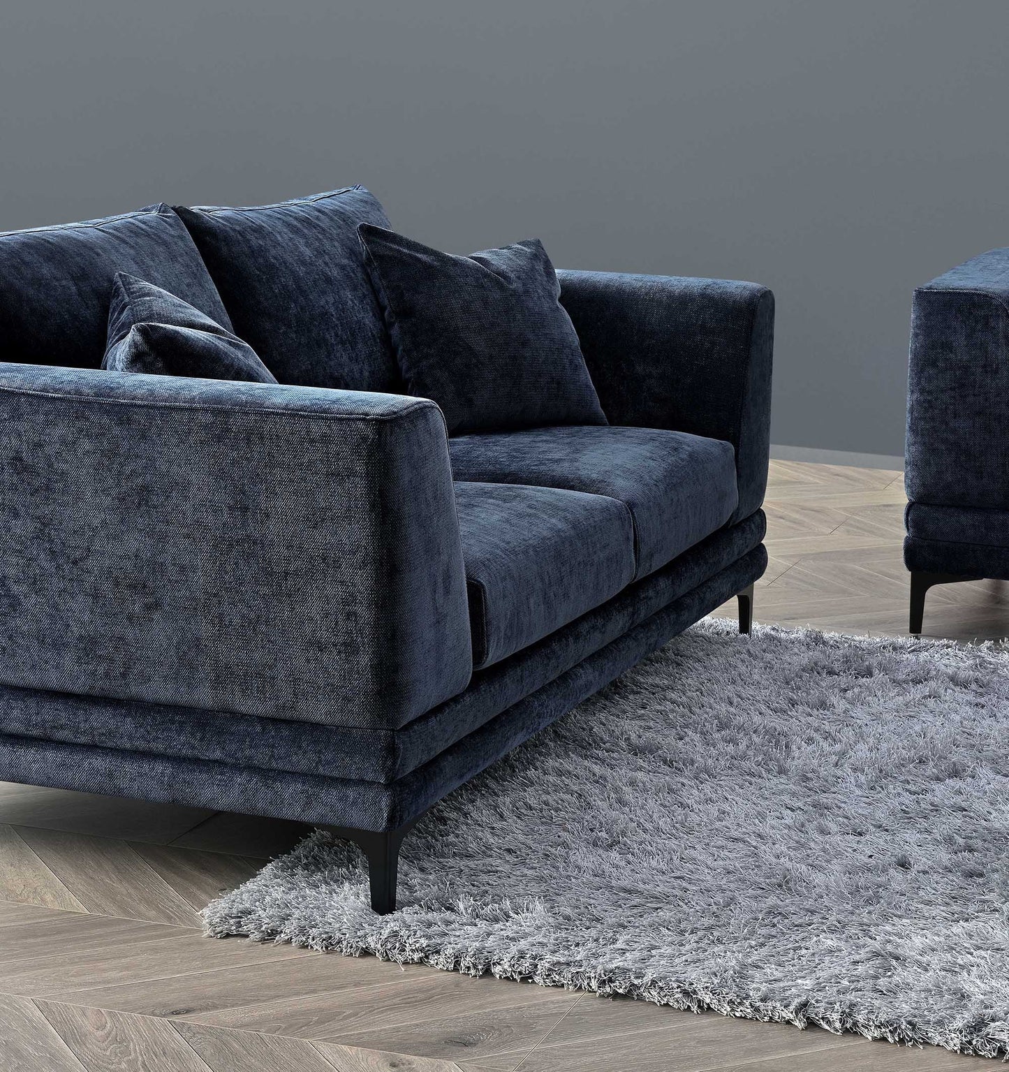 Aluxo Lenox Sofa Range in Aegean Blue Velvet 2 Seater