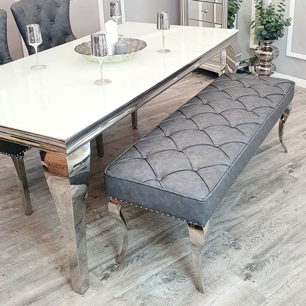 Louis Dining Bench ALL COLOURS 1.4 m (best for 1.6m table) Light Grey Velvet