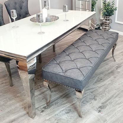 Louis Dining Bench ALL COLOURS 1.4 m (best for 1.6m table) Light Grey Velvet