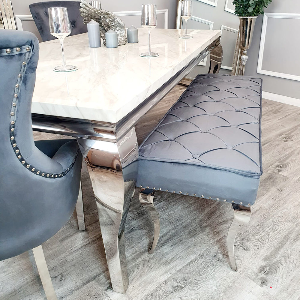 Louis Dining Bench ALL COLOURS 1.4 m (best for 1.6m table) Light Grey Velvet