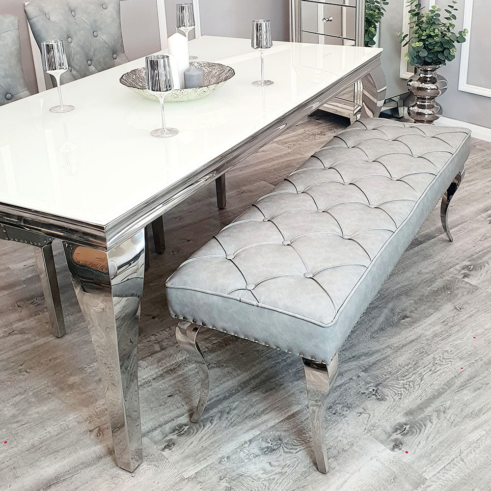 Louis Dining Bench ALL COLOURS 1.4 m (best for 1.6m table) Light Grey Velvet
